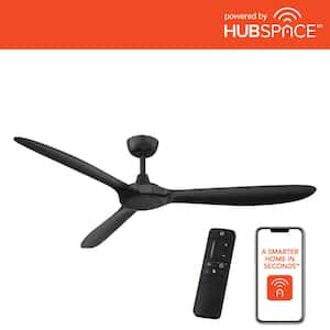 Tager 60 in. Smart Indoor/Outdoor Matte Black with Matte Black Blades Ceiling Fan with Remote Powered by Hubspace
