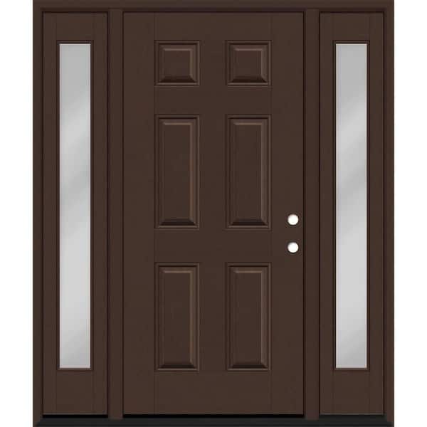 Steves & Sons Regency 64 in. x 80 in. 6 Panel LHIS Chestnut Stain Mahogany Fiberglass Prehung Front Door Clear 12 in. SLs 4-9/16