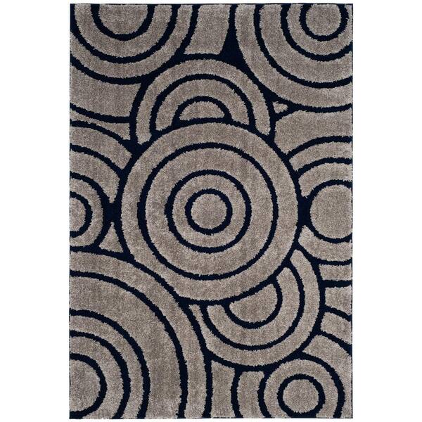 SAFAVIEH Memphis Shag Taupe/Blue 8 ft. x 10 ft. Geometric Circles Area Rug