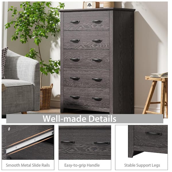 Costway 31 in. Width 5-Drawer Chest of Drawers Storage Dresser Tall Cabinet Organizer Bedroom Hallway in Dark Grey JZ-10N1S1GR Costway 31 in. Width 5-Drawer Chest of Drawers Storage Dresser Tall Cabinet Organizer Bedroom Hallway in Dark Grey JZ-10N1S1GR