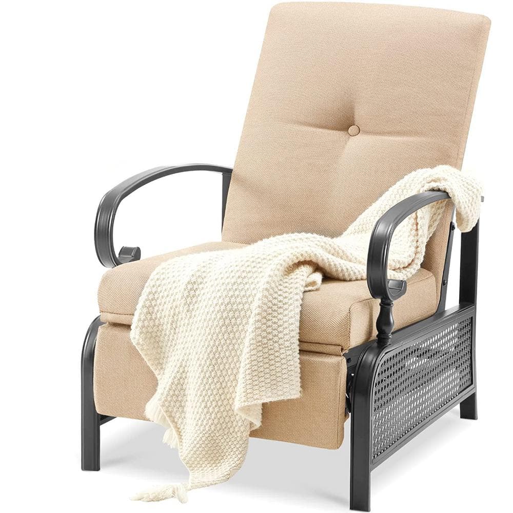 Black Reclining Metal Outdoor Lounge Chair with Beige Cushion price history on PriceWatchPro