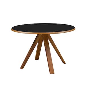 48 in. Round Black/English Oak Mid-Century Modern Wood-Top Dining Table with Beveled Edge (Seats 4-6)