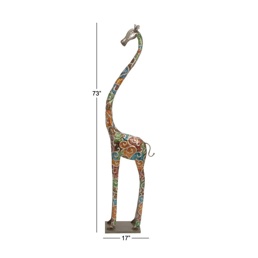 Extra Large Multicolor Metal Giraffe Sculpture with Embossed Detailing