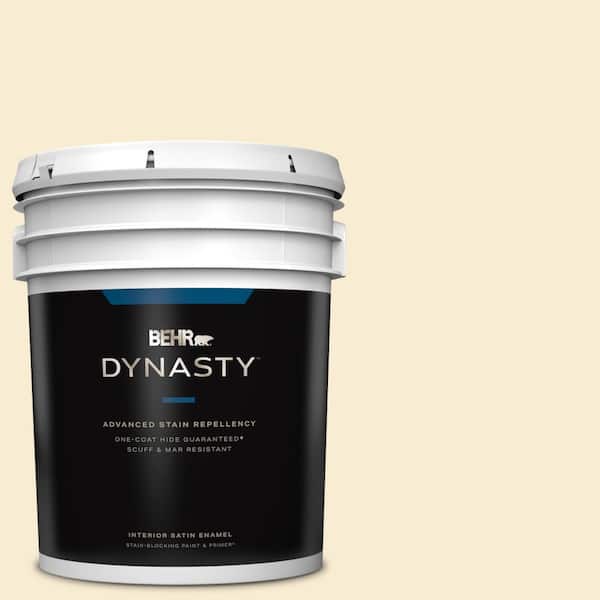 BEHR DYNASTY 5 gal. #330C-1 Honeysuckle White Satin Enamel Interior Stain-Blocking Paint & Primer