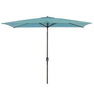 6.5 ft. x 10 ft. Market Rectangular Patio Umbrella Steel Pole with Push Button Tilt And Crank in Lake Blue