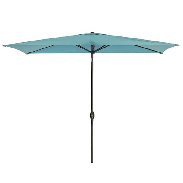 maocao hoom 6.5 ft. x 10 ft. Market Rectangular Patio Umbrella Steel Pole with Push Button Tilt And Crank in Lake Blue
