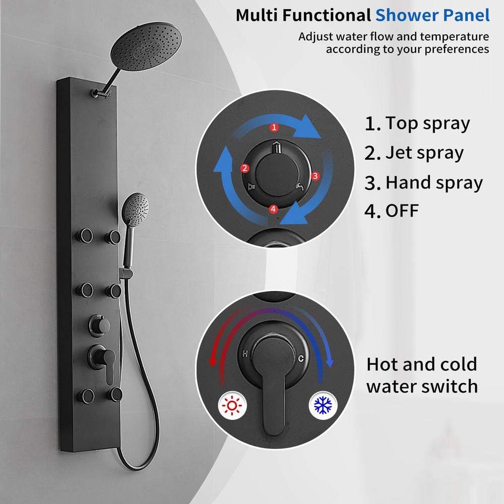 Matte Black 60.55'' Shower Panel with Adjustable Head and Jets