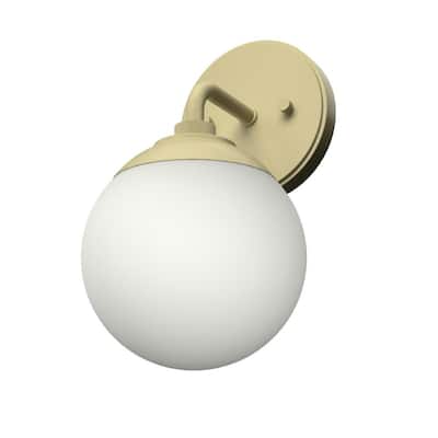 Hepburn 7 in. Modern Brass Sconce with Frosted Glass Shade