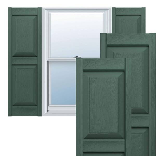 Builders Edge 14.5 in. W x 69 in. H TailorMade 2 Equal Raised Panel Vinyl Shutters Pair in Forest Green