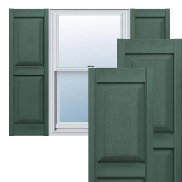 Ekena Millwork 14-3/4 in. x 71 in. Lifetime Vinyl Standard 2 Equal Raised Panel Shutters Pair Forest Green