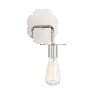 Meridian 6.25 in. W x 8.25 in. H 1-Light Polished Nickel Wall Sconce with Exposed Bulb