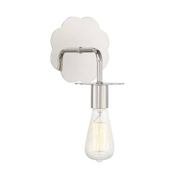 TUXEDO PARK LIGHTING 6.25 in. W x 8.25 in. H 1-Light Polished Nickel Wall Sconce with Exposed Bulb
