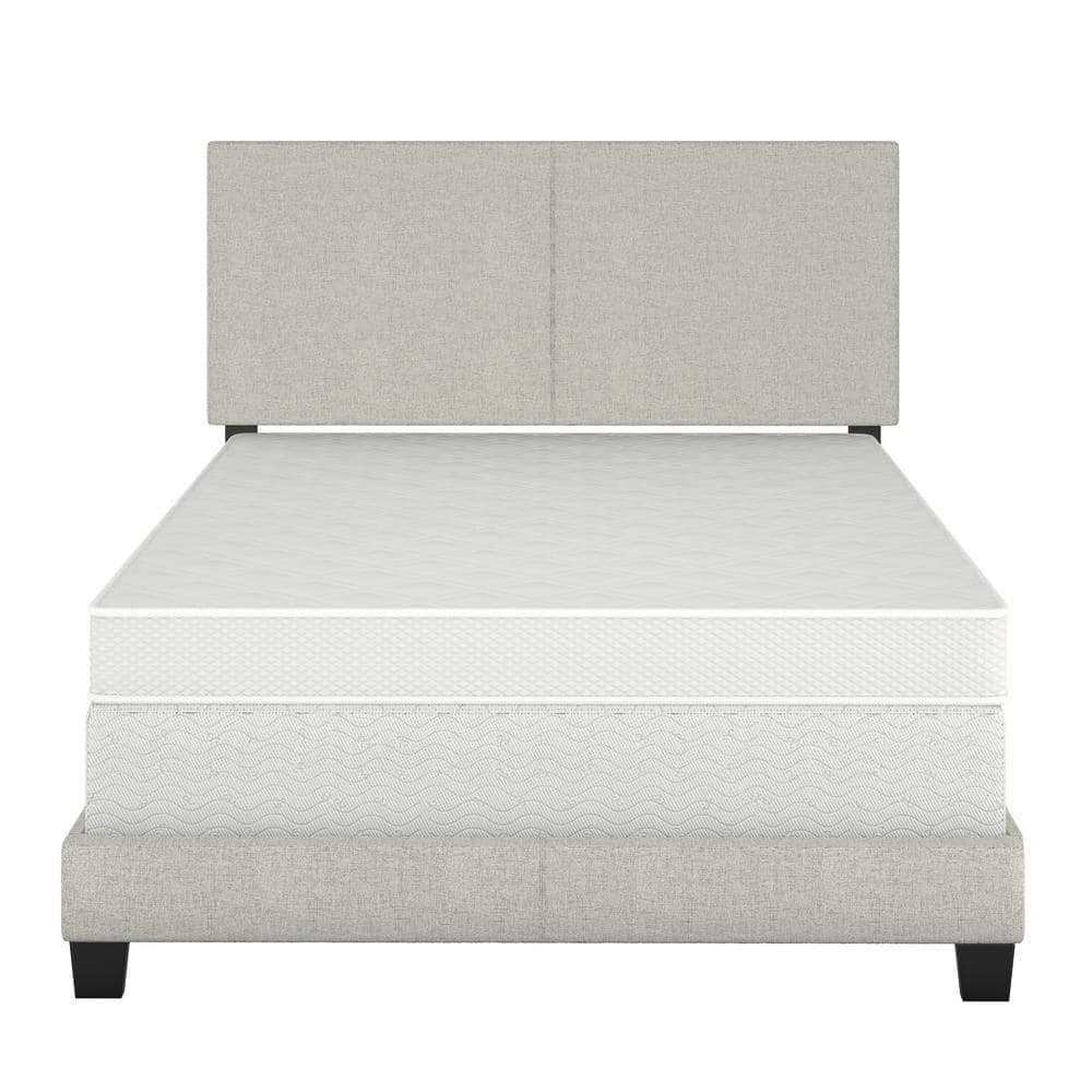 Full Gray Linen Upholstered Platform Bed with Headboard