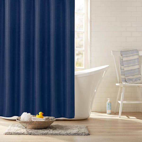 Clorox Midnight Blue 100% Polyester Shower Curtain Set with Waterproof PEVA Liner and 12 Metal Hooks, 70 in. x 72 in.