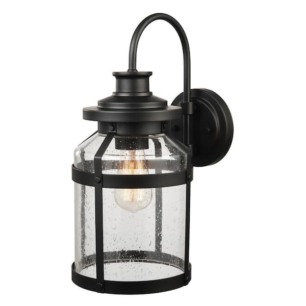 Globe Electric Apollo Bronze Farmhouse Indoor/Outdoor 1-Light Wall Sconce with Seeded Glass Shade