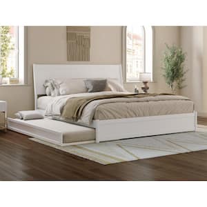 Casanova White Solid Wood Frame King Platform Bed with Panel Footboard and Twin XL Trundle