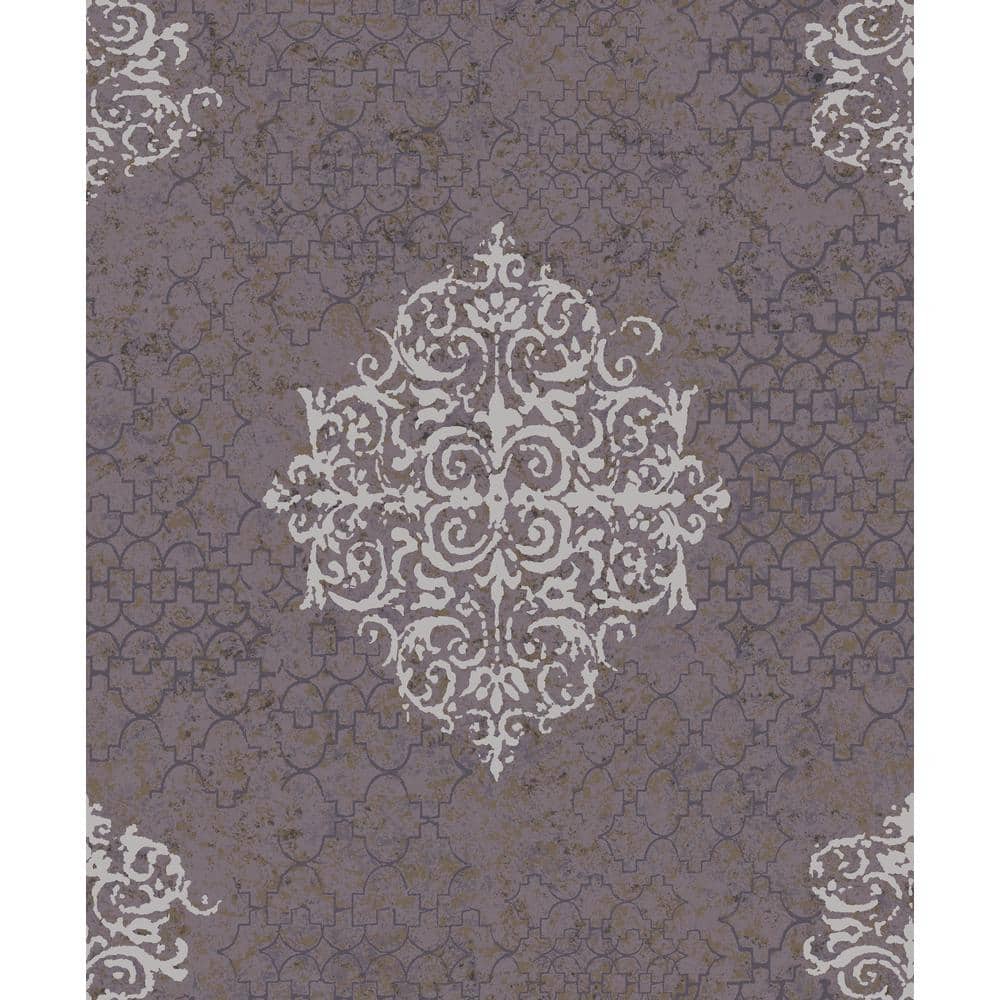 Luster Collection Purple/Silver Embossed Damask Metallic Finish Paper on No