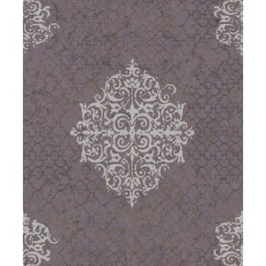 Lustre Collection Purple/Silver Embossed Damask Metallic Finish Paper on Non-Woven Non-Pasted Wallpaper Roll Sample