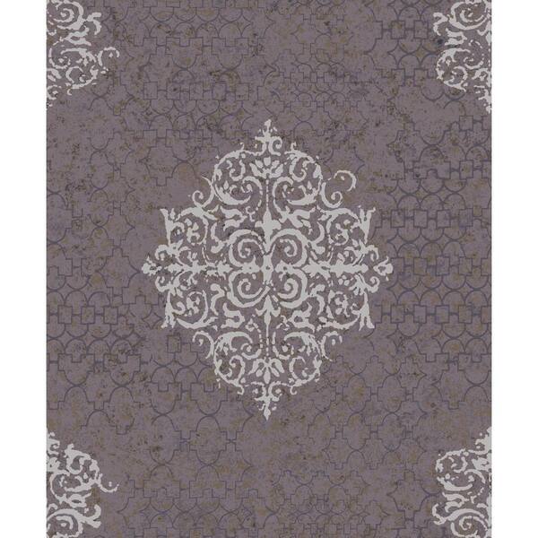 Unbranded Lustre Collection Purple/Silver Embossed Damask Metallic Finish Paper on Non-Woven Non-Pasted Wallpaper Roll Sample