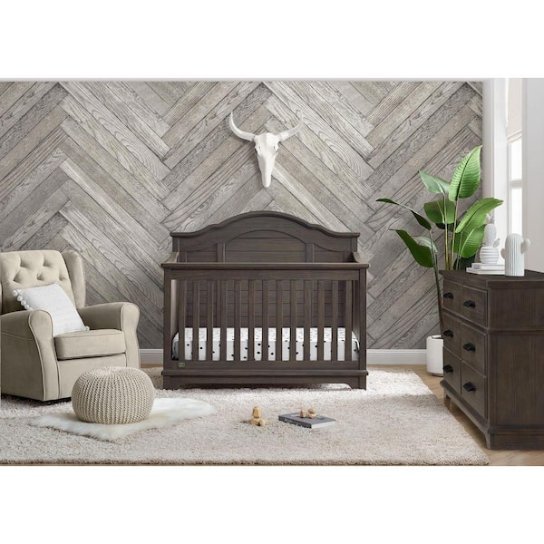 Simmons Kids Asher 6-in-1 Convertible Crib with Toddler Rail-Greenguard Gold Certified, Rustic Grey