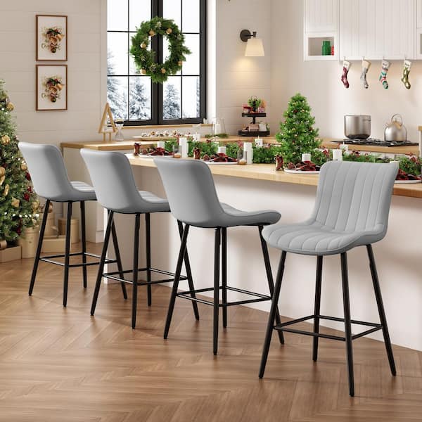 36 in. H Gray Low Back Metal Bar Stools with Faux Leather Seats Set of 2