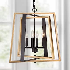 Gold Island Large Pendant Light, 20" 4-Light Modern Black Candlestick Cage Chandelier with Rotatable Frame