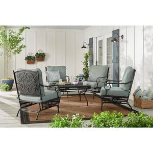 Amelia Springs 5-Piece Outdoor Patio Conversation Set with Spa Blue Cushions