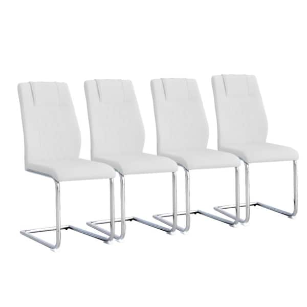 CSC DECOR INC Modern White Faux Leather Dining Chairs with Padded Upholstered Seat C-shape Metal Legs and High Back (Set of 4)