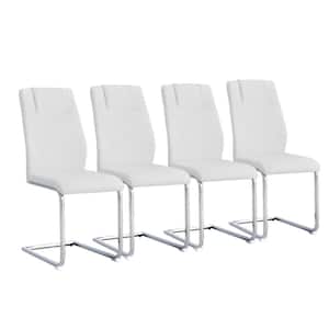 Modern White Faux Leather Dining Chairs with Padded Upholstered Seat C-shape Metal Legs and High Back (Set of 4)