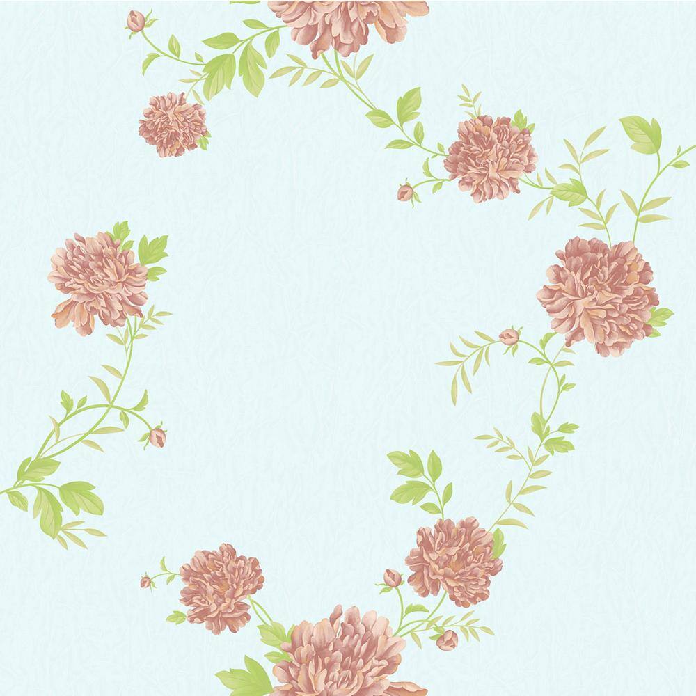 Falkirk Ophia Peonies Pink, Sky Blue Vinyl Peelable Roll (Covers 57 sq. ft.