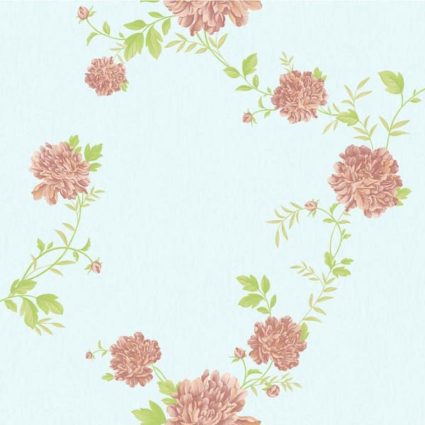 Dundee Deco Falkirk Ophia Peonies Pink, Sky Blue Vinyl Peelable Roll (Covers 57 sq. ft.)