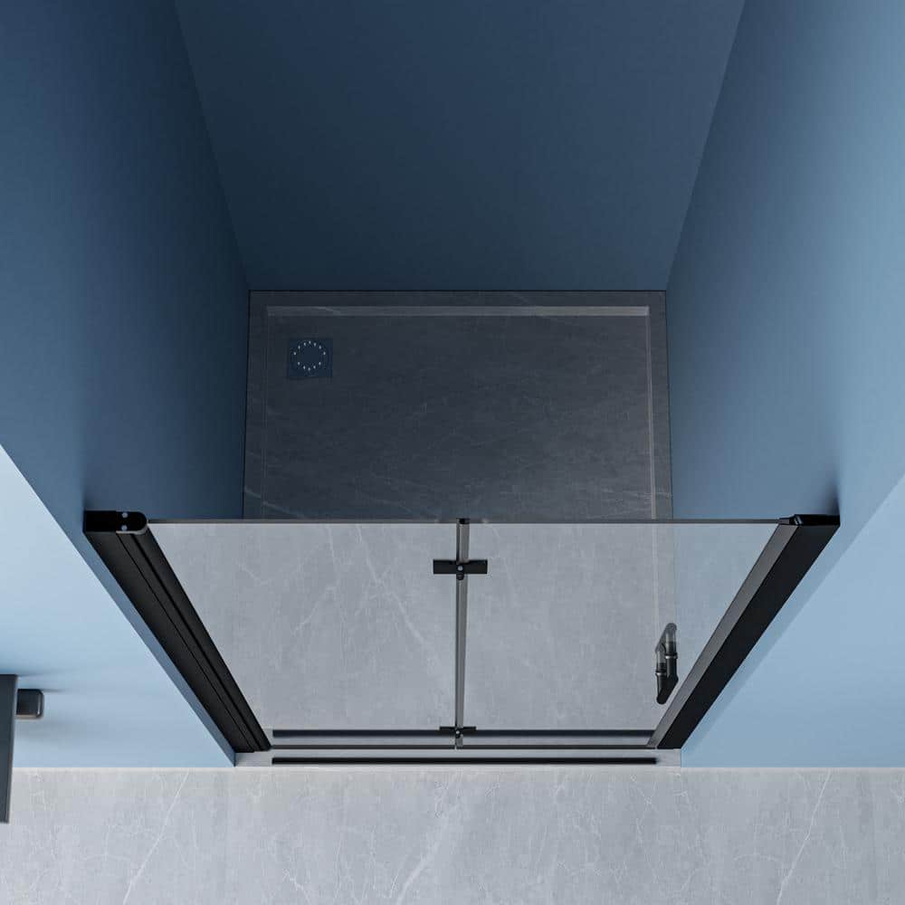 Matte Black Frameless Glass Bifold Shower Door 30" x 72"