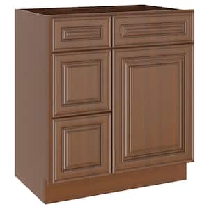 30 in. W x 21 in. D x 34.5 in. H Plywood Ready to Assemble Bath Vanity Cabinet Without Top 3-Drawers in Cameo Scotch