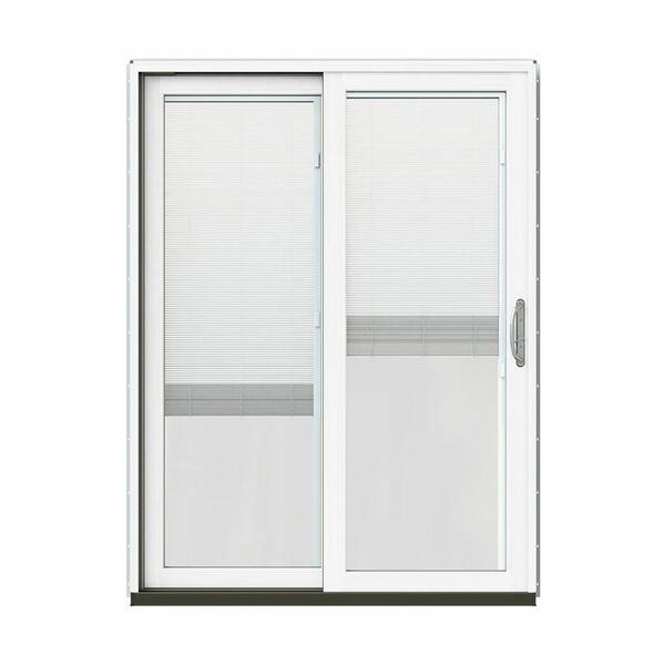 JELD-WEN 60 in. x 80 in. W-2500 Contemporary Red Clad Wood Left-Hand Full Lite Sliding Patio Door w/White Paint Interior