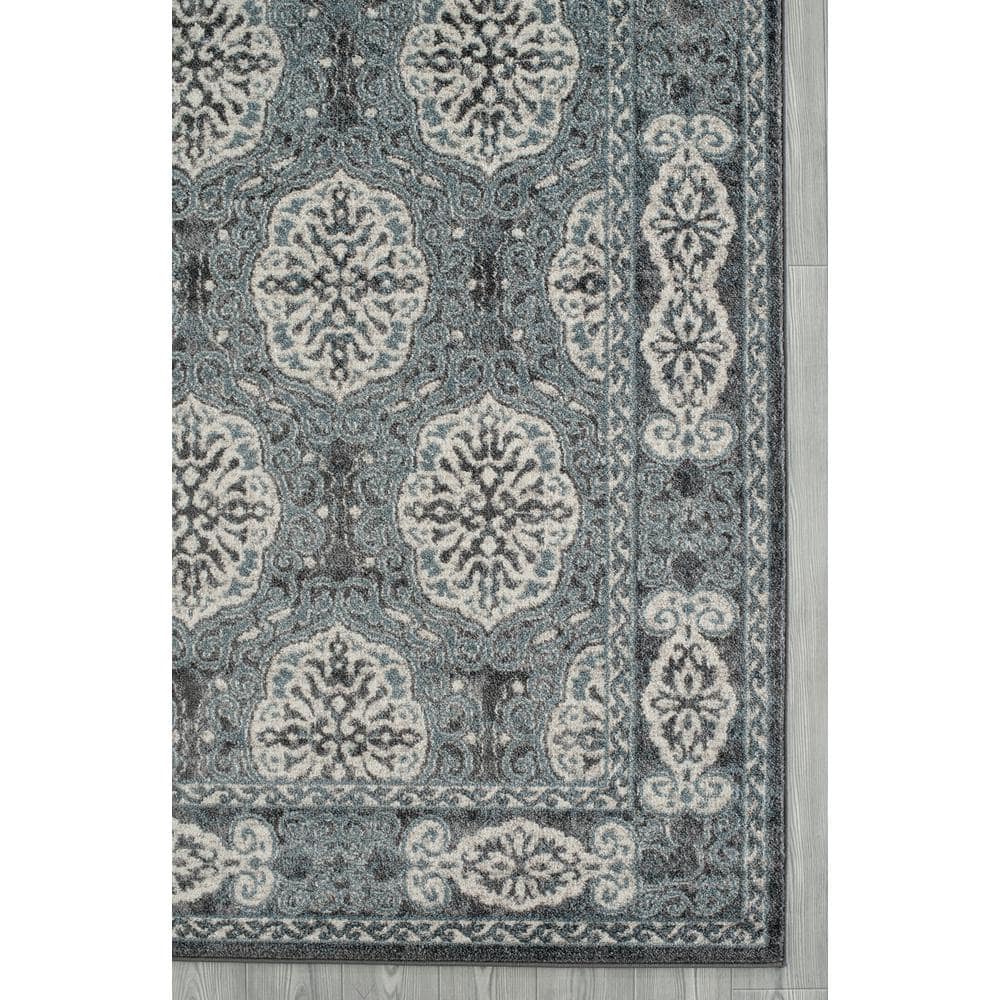Contemporary Oriental Blue Runner Rug 2'6" x 10'3", Easy-Care Synthetic