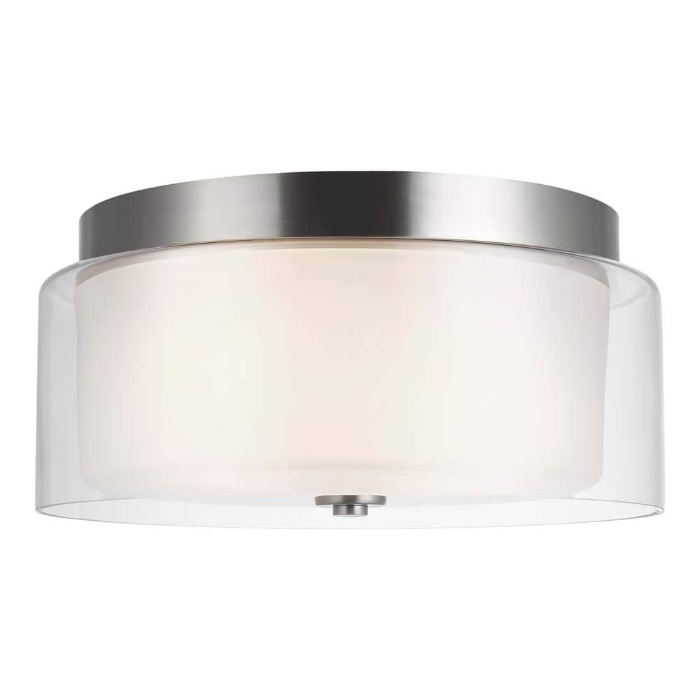 Elmwood Park Brushed Nickel 12" Dual-Light Flush Mount with Satin Etched Glass