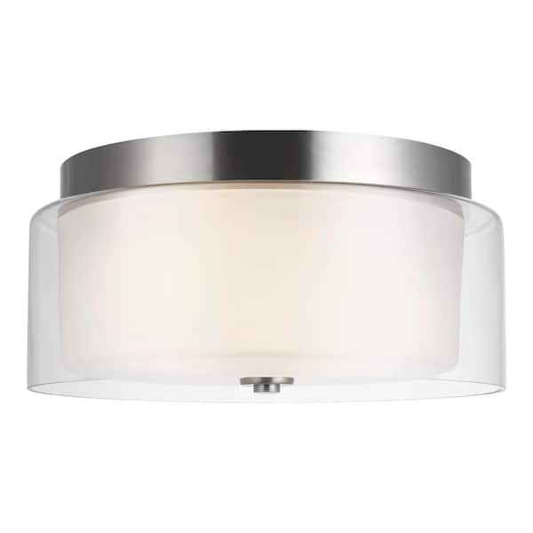 Generation Lighting Elmwood Park 14 in. 2-Light Brushed Nickel Flush Mount with LED Bulbs