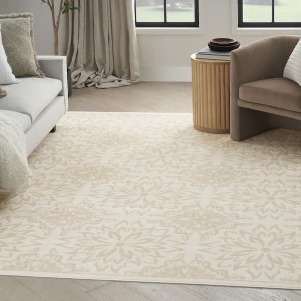 5 ft. x 7 ft. Beige and Ivory Floral Non Skid Area Rug