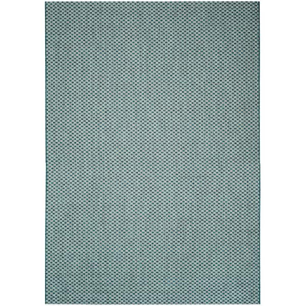 SAFAVIEH Courtyard Turquoise/Light Gray 4 ft. x 6 ft. Solid Indoor/Outdoor Patio  Area Rug