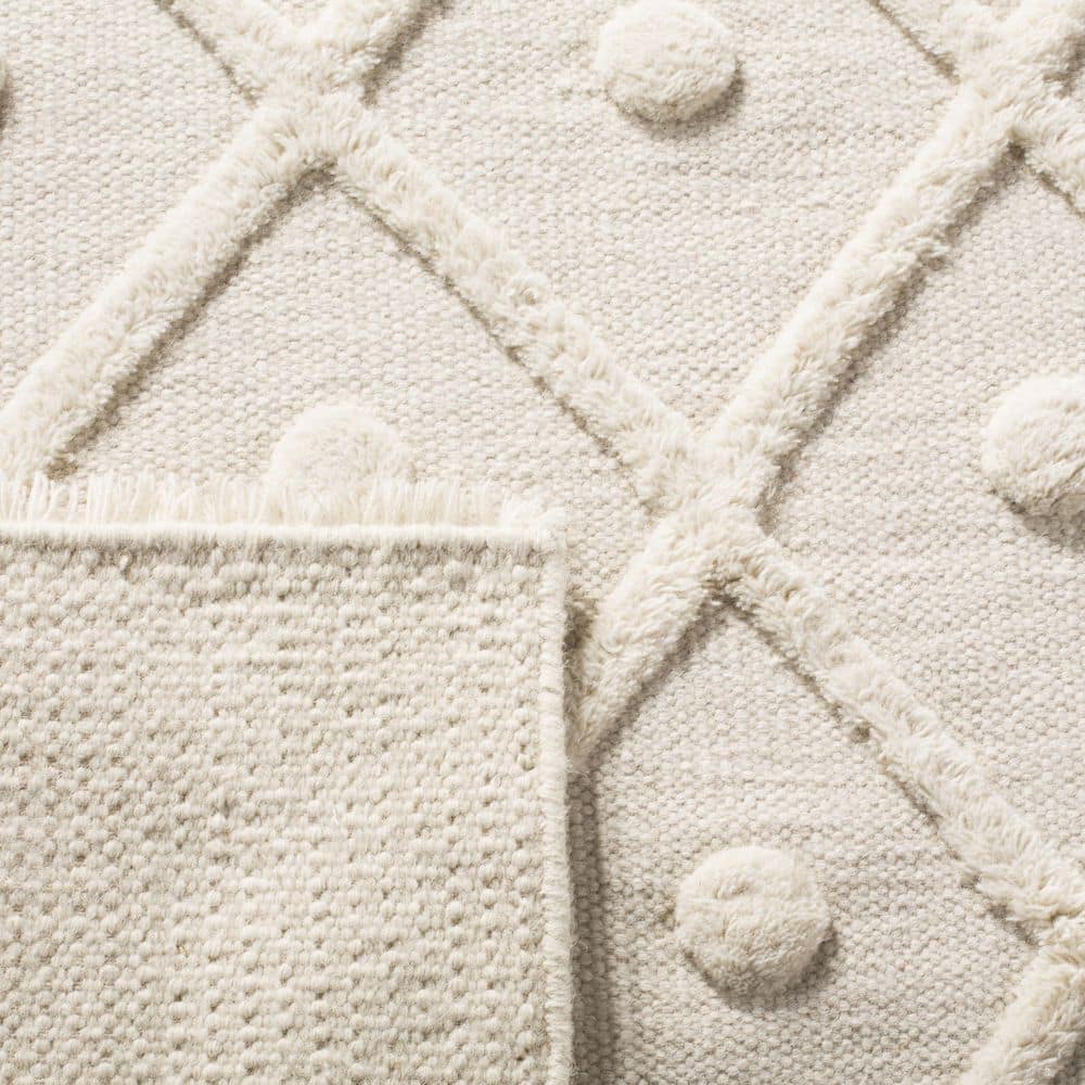 Ivory Hand-Knotted Wool and Cotton 9' x 12' Rug