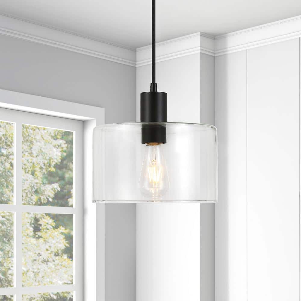 Coastal Beach House Bronze Pendant with Clear Glass Drum Shade