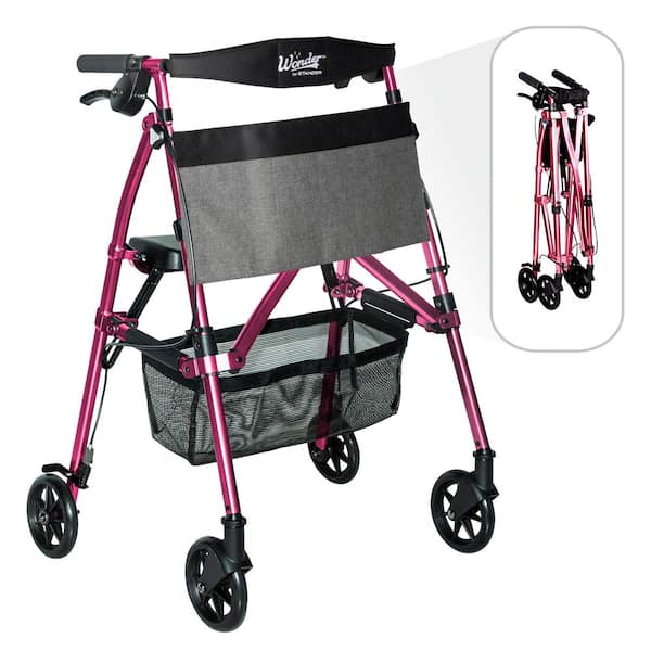 Stander Wonder Rollator Plus, 4-Wheel Lightweight Folding Walker in Regal Rose