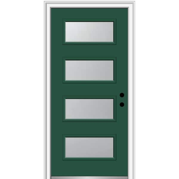 MMI Door 36 in. x 80 in. Celeste Left-Hand Inswing 4-Lite Frosted Painted Fiberglass Smooth Prehung Front Door 4-9/16 in. Frame