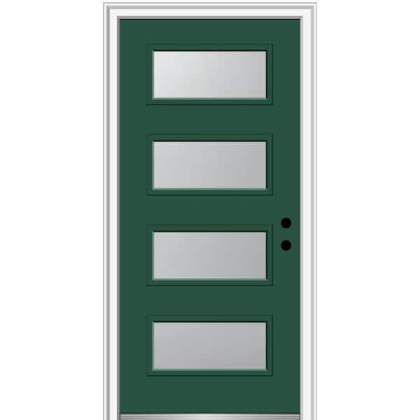 MMI DOOR Celeste 36 in. x 80 in. Left-Hand Inswing 4-Lite Frosted Glass Green Steel Prehung Front Door on 4-9/16 in. Frame