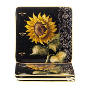 French Sunflowers 8.25 in. Square Salad and Dessert Plate (Set of 4)