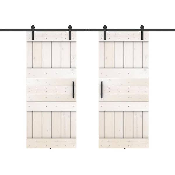 Dessliy Mid Lite 48 in. x 84 in. White Finished Pine Wood Sliding Barn Door with Hardware Kit (DIY)