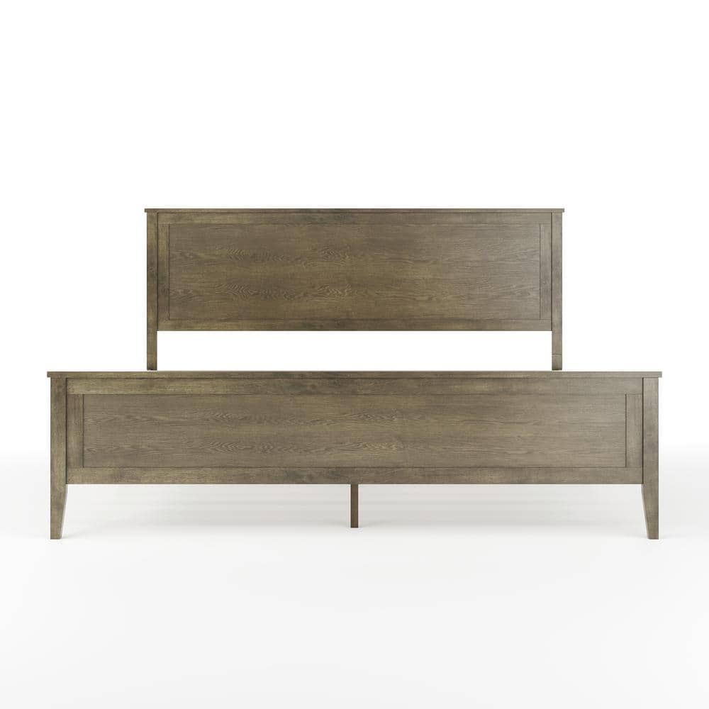 Brown Gray King Upholstered Wood Platform Bed with Headboard and Drawer