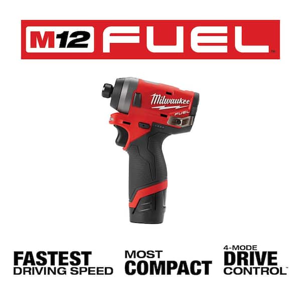 Milwaukee - M12 FUEL 12V Lithium-Ion Brushless Cordless 1/4 in. Hex Impact Driver Kit with One 2.0 Ah Battery, Charger and Bag