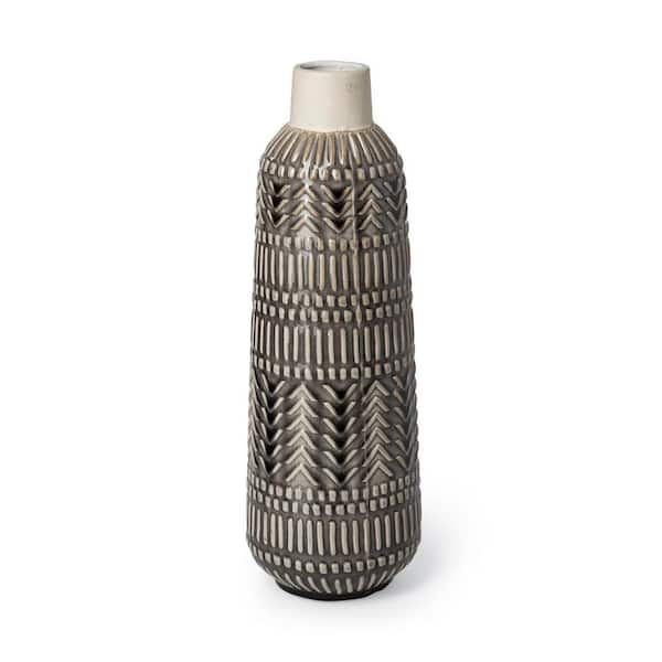 HomeRoots 14 in. Gray Ceramic Cylinder Decorative Vase