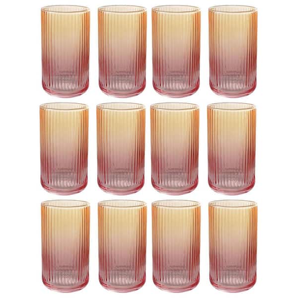 14 oz. Amber and Pink Ombre Ribbed Drinking Glass